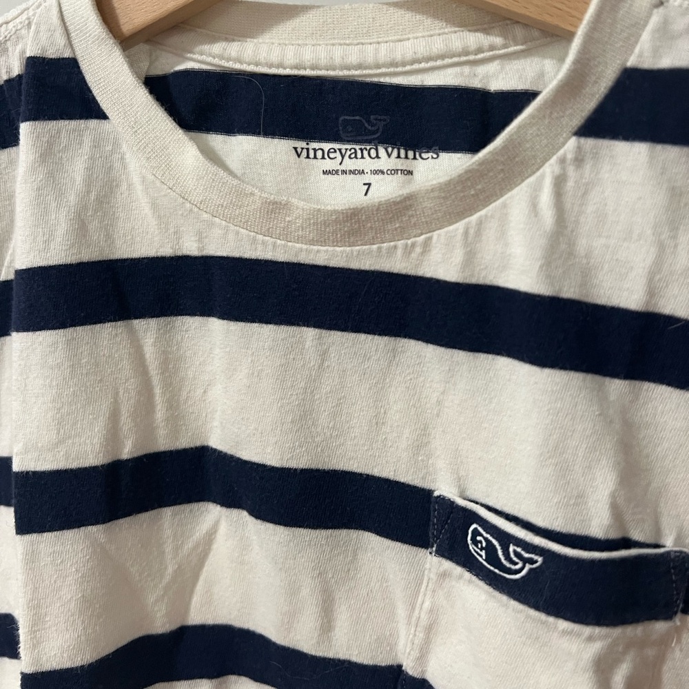 Vineyard Vines White and Navy Horizontal Stripe Pocket Tee - Picture 3 of 3